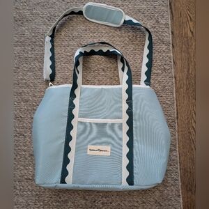 Business & Pleasure Light Turquoise and White Tote Bag